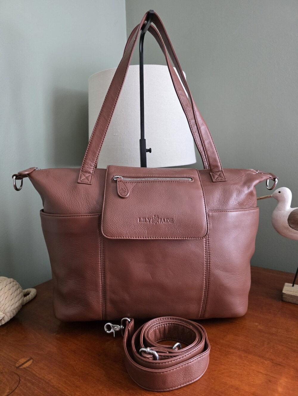 Lily Jade Madeline Convertible Leather Diaper Bag Brown Backpack Tote